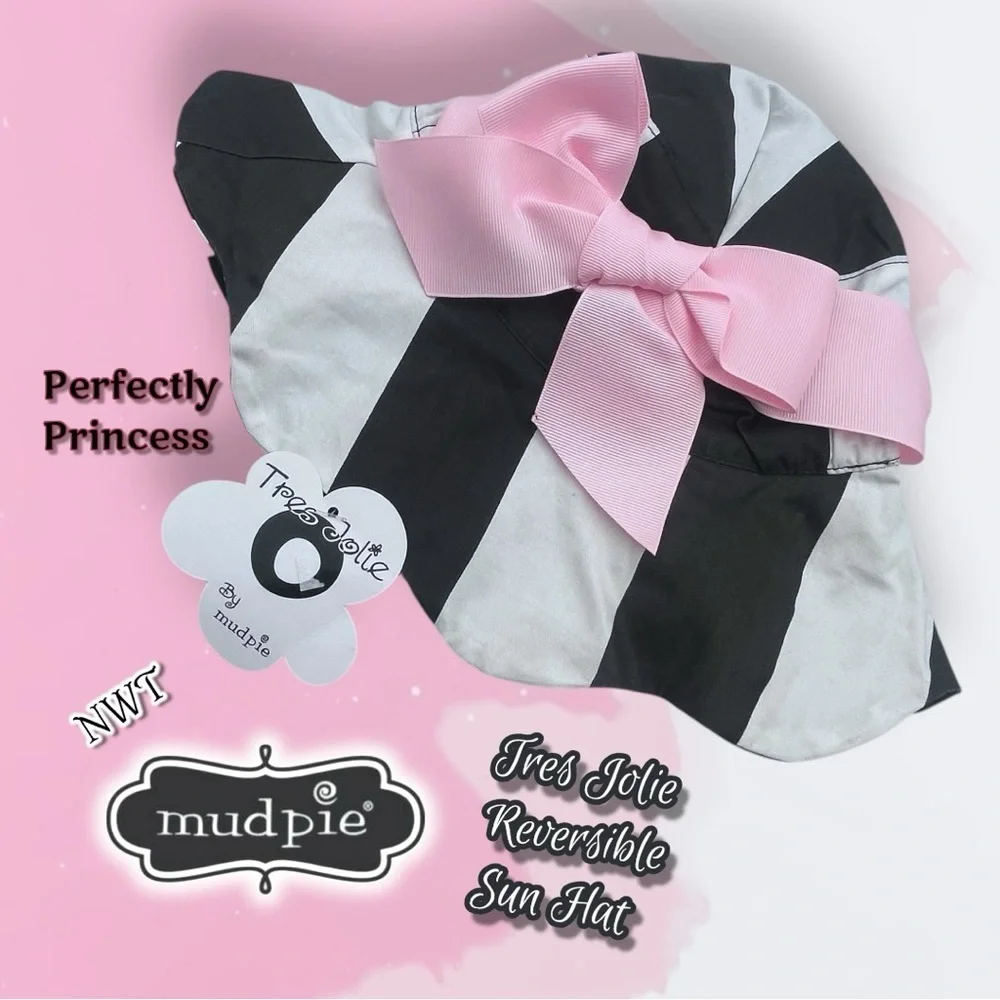 MudPie Tres Jolie NWT Perfectly Princess Reversible Striped Sun Hat 0-12 Months